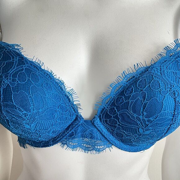 Victoria’s Secret Bombshell Bra Blue Sexy Shine Strap Add Cups Push Up 32C - Picture 7 of 9